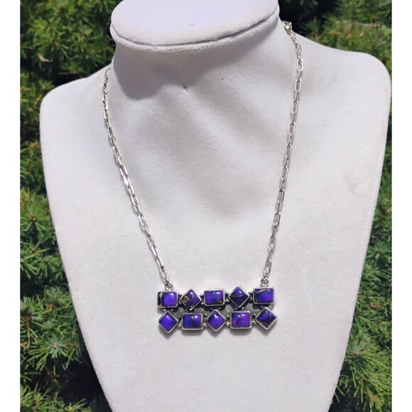 Purple Mojave Copper Turquoise Sterling Silver Double Bar Necklace - Picture 2 of 6
